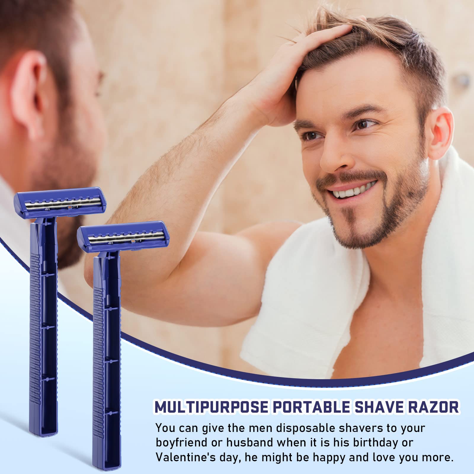 Chumia Twin Blade Razors for Men Stainless Steel Disposable Razors Men Bulk Plastic Shavers Multipurpose Portable Manual Disposable Shavers for Bathing Hotel Travel (50 Pieces)