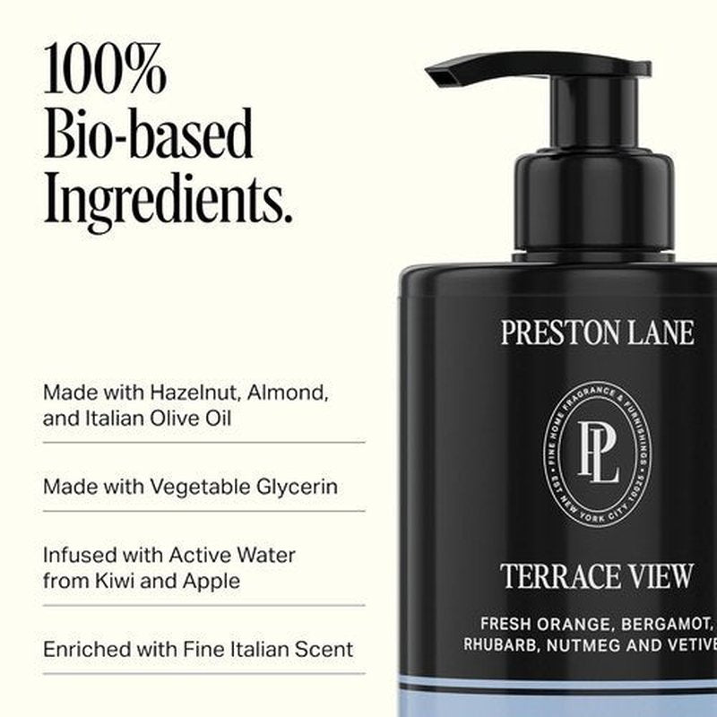 Preston Lane Luxury Hand Wash - Terrace View Scent | Hydrating Formula with Organic Oils & Kiwi Extract, Vegan & Cruelty-Free