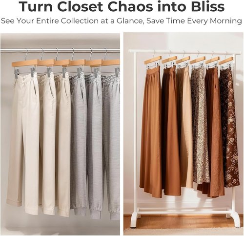 HOUSE DAY Premium Wooden Pants Hangers - 25 Pack Solid Lotus Wood with Adjustable Clips | Heavy Duty Anti-Slip Design (Natural)