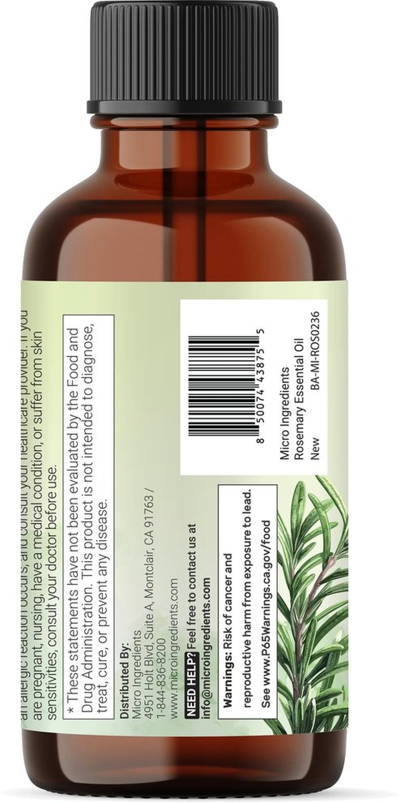 Micro Ingredients Rosemary Essential Oil for Hair, Scalp & Skin, 8 fl oz – 100% Pure & Natural with Dropper | Aromatherapy, Diffuser, Soap, Candle & Massage Use | Woody Herbal Aroma, Cruelty-Free