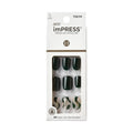 KISS imPRESS Press-On Manicure Fake Nails, Time Lapse - Short Length, Squoval Shape, Polish-Free Dark Green Gold Design Mani, Includes Prep Pad, Mini File, Manicure Stick, and 30 Fake Nails