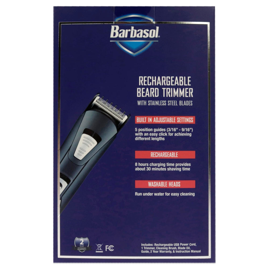 Barbasol Rechargeable Electric Beard Trimmer with Stainless Steel Blades and Adjustable Settings