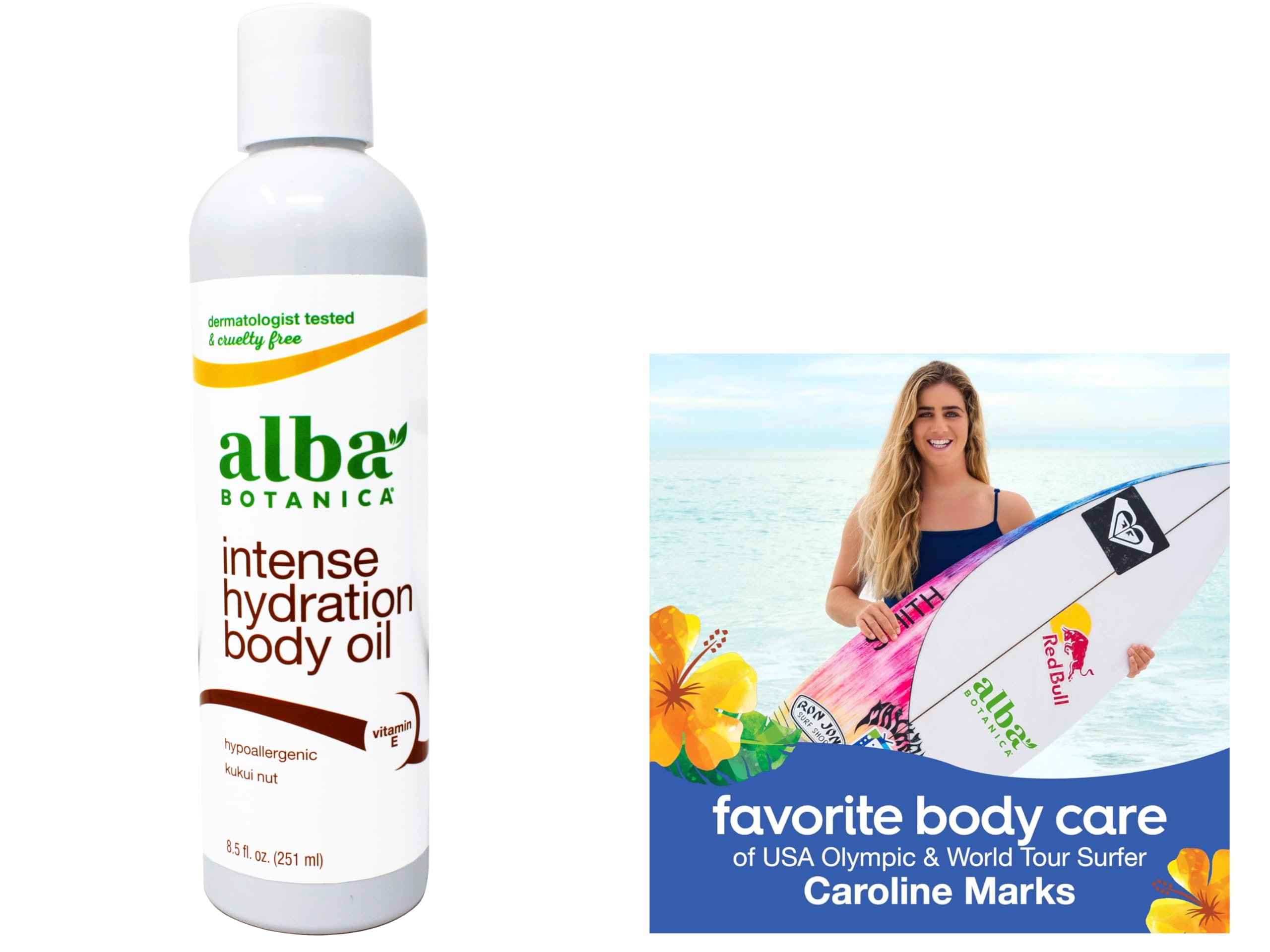 Alba Botanica Intense Hydration Body Oil, with Kukui Nut and Vitamin E, 8.5 FL OZ
