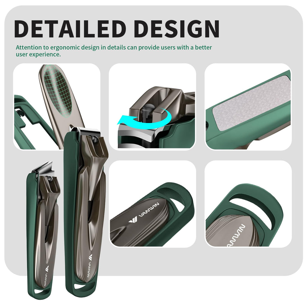 VANWIN Nail Clippers with Catcher, 2-Pack Slanted & Curved Nail Clippers for Ingrown Toenails and Fingernails, Anti-Splash Nail Cutter for Men, Women, Seniors, Heavy-Duty Finger Nail Clippers Adult