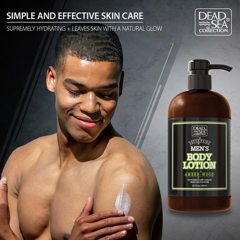 Dead Sea Collection Amberwood Men's Body Lotion - Nourishing Hydration with Amberwood Oil & Minerals | 16.9 Fl Oz