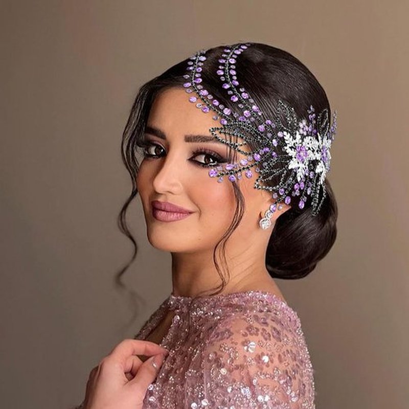 LOVFOIVER Wedding Head Pieces Crystal Bridal Hair Clips Women's Handmade Bridal Rhinestone Wedding Party Hair Accessories(Purple)