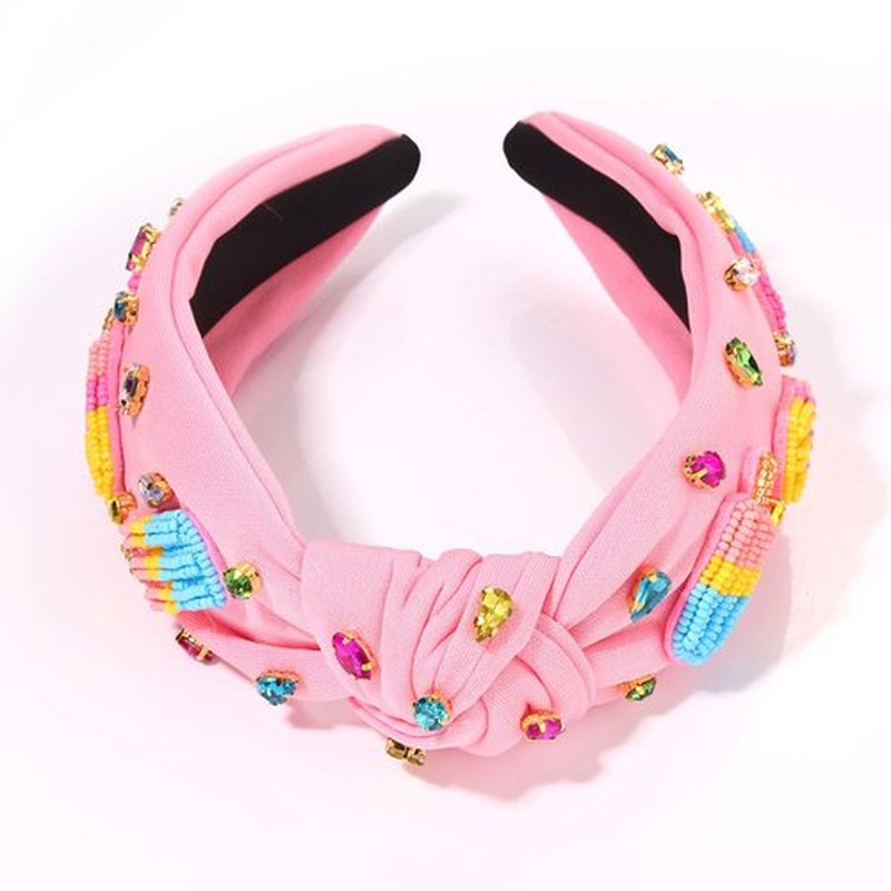 boderier Ice Cream Popsicle Headband Beaded Rainbow Popsicle Knotted Headband for Women Jeweled Crystal Embellished Summer Party Birthday Girls Accessories Gifts