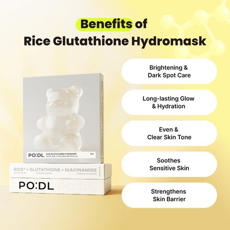 PO:DL Rice Glutathione Tone-Up Hydro Mask (38g, 4ea) | Brightening, Dark Spot Care & Even Skin Tone | 5% Niacinamide Glow Boost | Sensitive Skin Friendly | Korean Face Mask