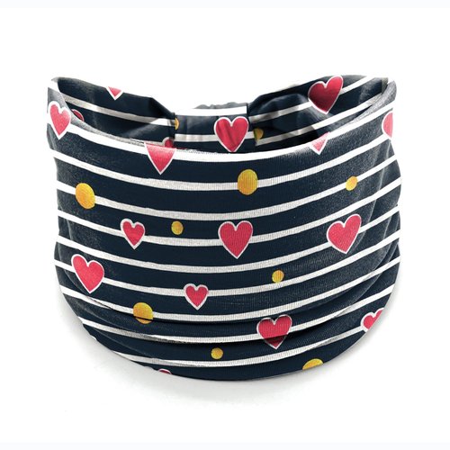 4 Pcs Valentine's Day Headbands for Women, Black White Wide Turban Dress Up Costume Breathable Stretchy Non Slip Head Wrap, Love Heart Pattern Holiday Fall Winter Hair Band for Yoga Running Party