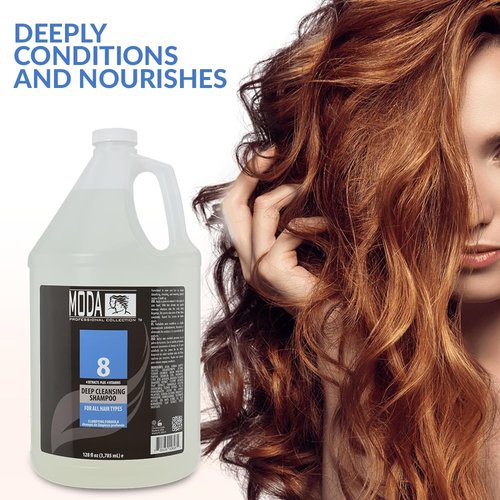 MODA - Deep Cleansing Shampoo with 4 Extracts Plus 4 Vitamins - Removes Buildup, Dirt, Oil, Product, and Hard Water Residue - Cleansing for All Hair Types - Nourishing Formula - 128 Oz
