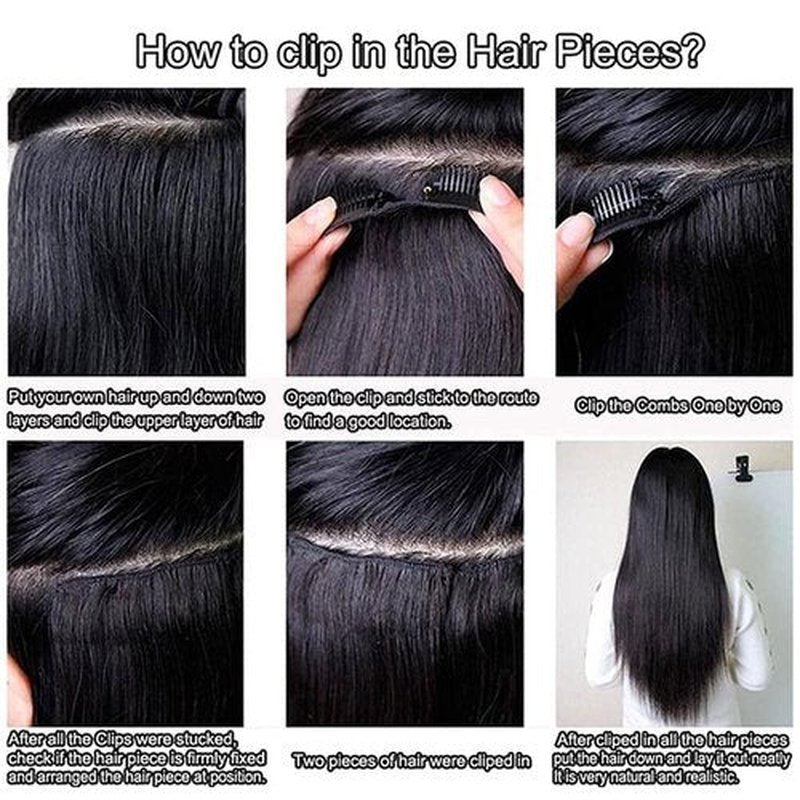 Kinky Straight Clip in Hair Extensions Real Human Hair Clip ins Natural Black Double Weft Clip ins for Women 12 Inch 120g 8pcs Kinky Straight Clip on Extensions Human Hair