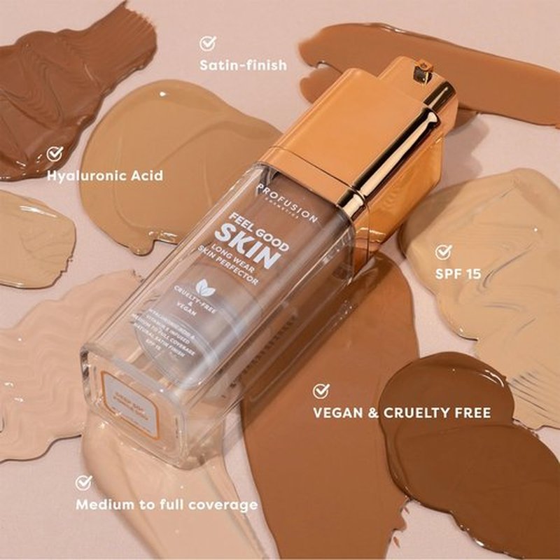 Profusion Cosmetics Feel Good Skin Foundation – Radiant Satin Finish, Buildable Coverage with SPF 15 Sun Protection, Hydrating, Lightweight, Vegan & Cruelty-Free Makeup (Fair 110, 1)