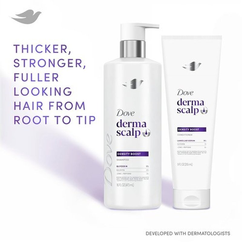Dove Derma Density Boost Shampoo - Glycerin & Zinc Formula for Hair Loss | 16 oz