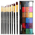 BRIMFULITE Face Painting Kit Non-toxic Body Paint Washable 18 Colors Facepaint Makeup Kit for Adults with 10 Face Paint Brushes for Halloween Party Cosplay Makeup (Color 001)