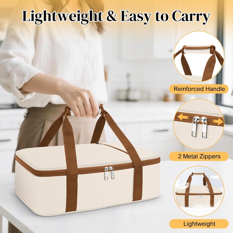 Coobiiya Insulated Casserole Carrier - Thermal Lunch Bag Keeps Food Hot or Cold | Fits 9" x 13" Baking Dish