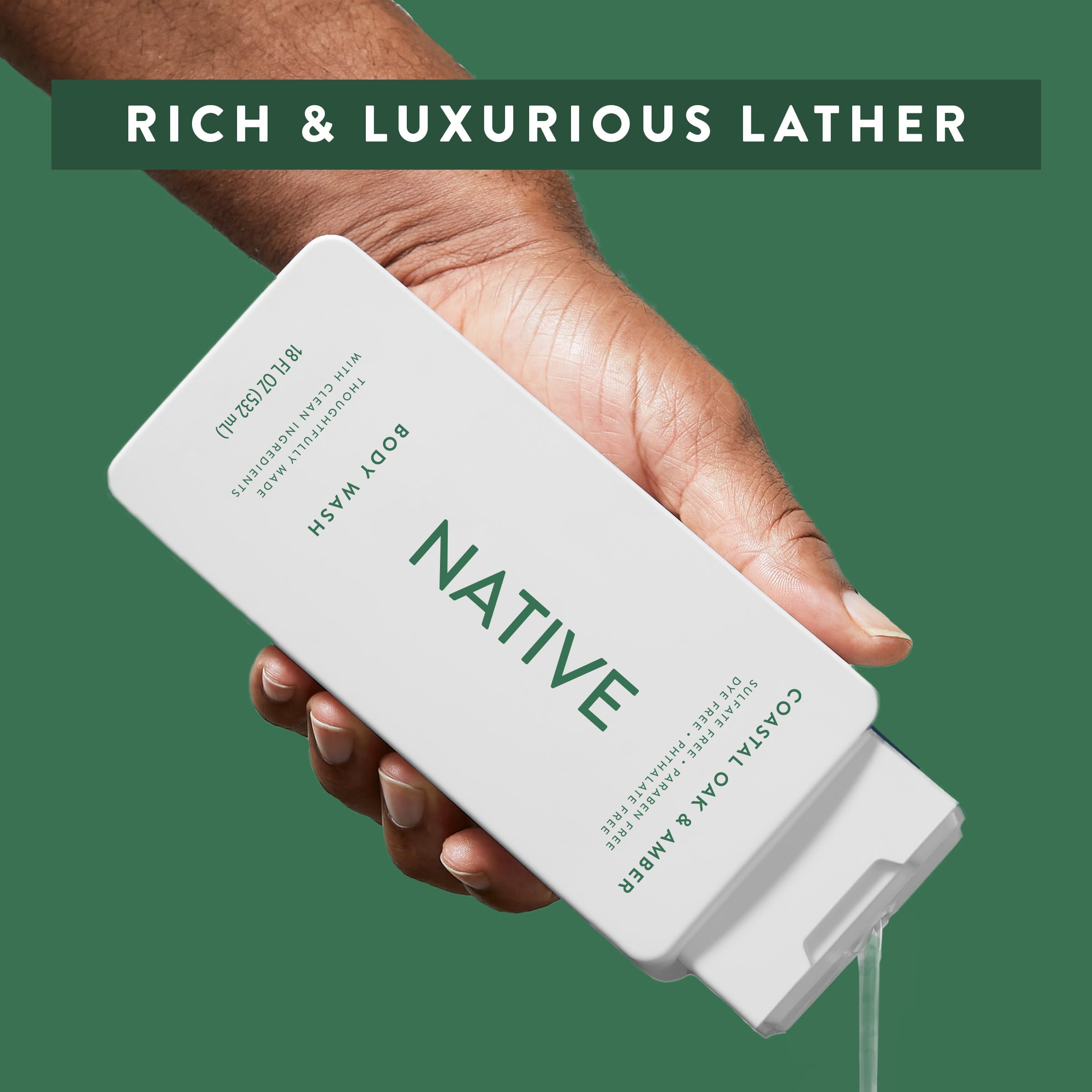 Native Body Wash Contains Naturally Derived Ingredients | For Women & Men, Sulfate, Paraben, & Dye Free Leaving Skin Soft and Hydrating | Coastal Oak & Amber 18 oz