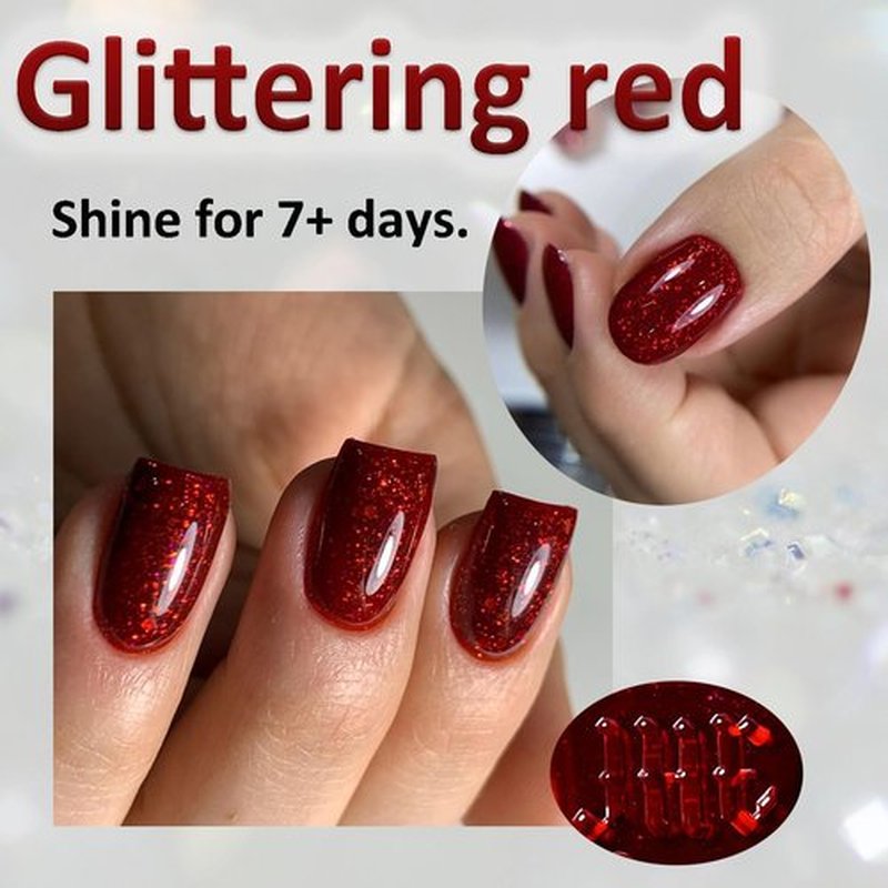 NovaCharm Dark Red Nail Polish - Burgundy Glitter Fingernail Polish - Chunky Bright Nail Varnish - High Glossy Sparkly Nail Polish Fast Drying Nail Gel for Women Girls DIY at Home