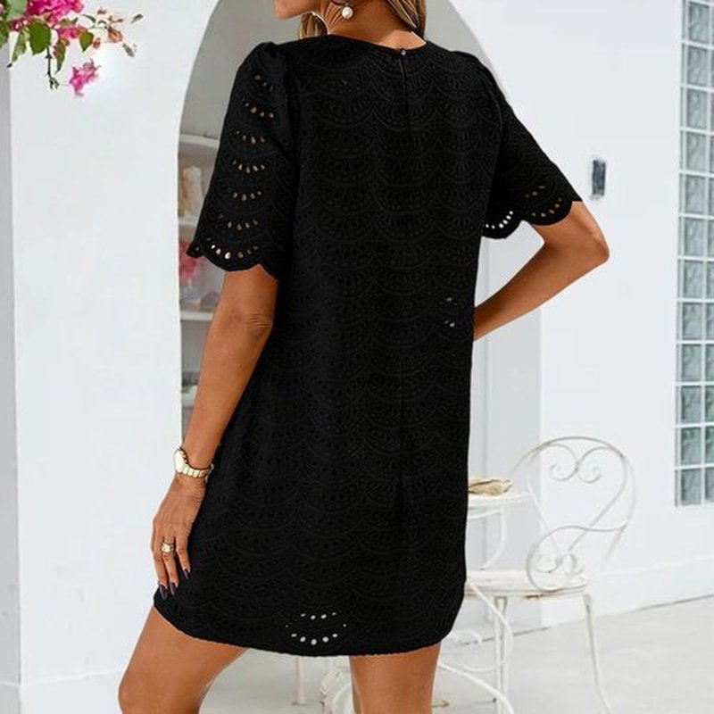 Skiennix Eyelet Dress for Women - Hollow Out Lace Short Sleeve Mini Dress for Summer Vacations