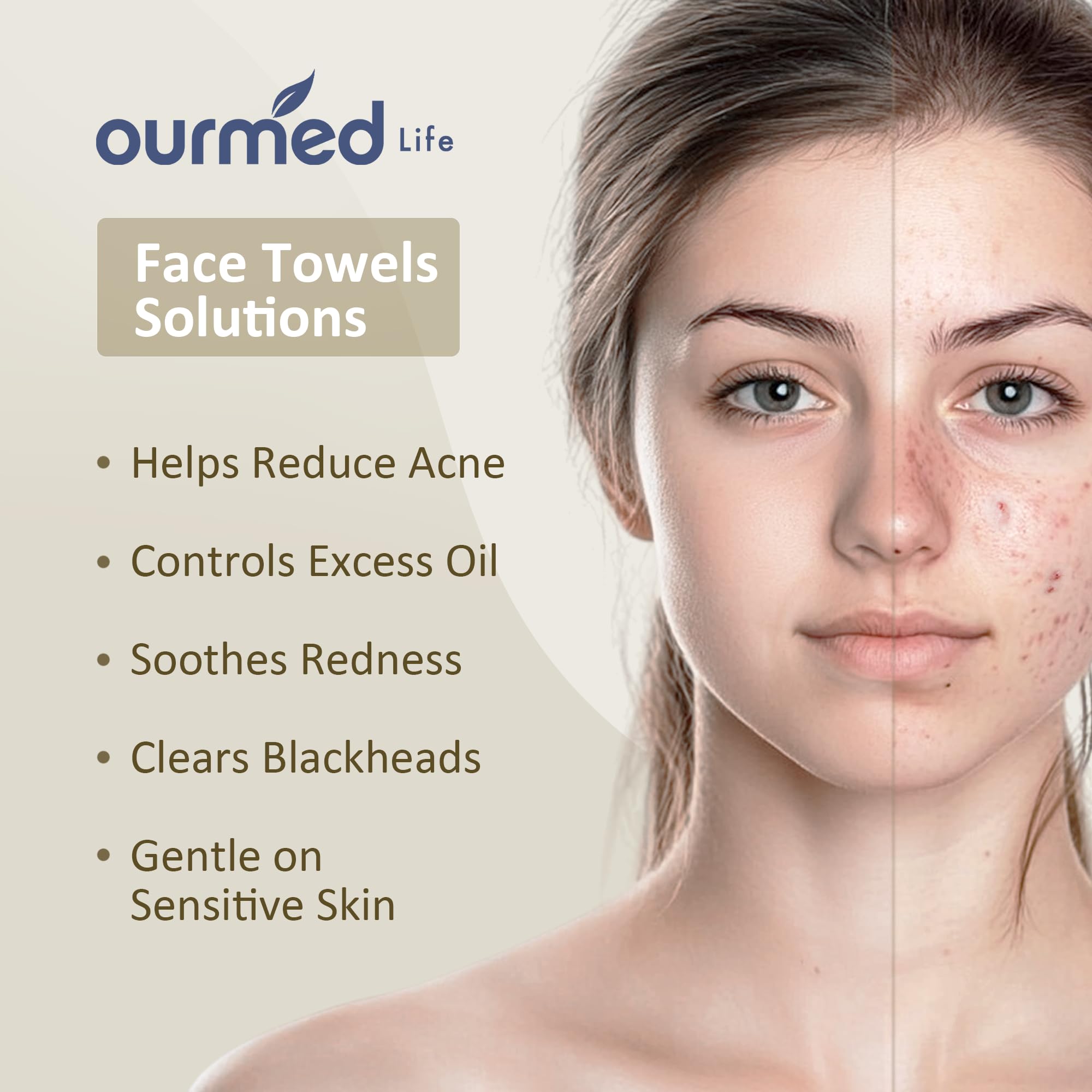 Ourmed Life Face Towels, Disposable Biodegradable Facial Towels for Sensitive Skin, Lint- free Face Wipes for Washing Face, Skincare and Makeup Remover, Dry Wipes, 10"×12" Extra Large, 100 Count