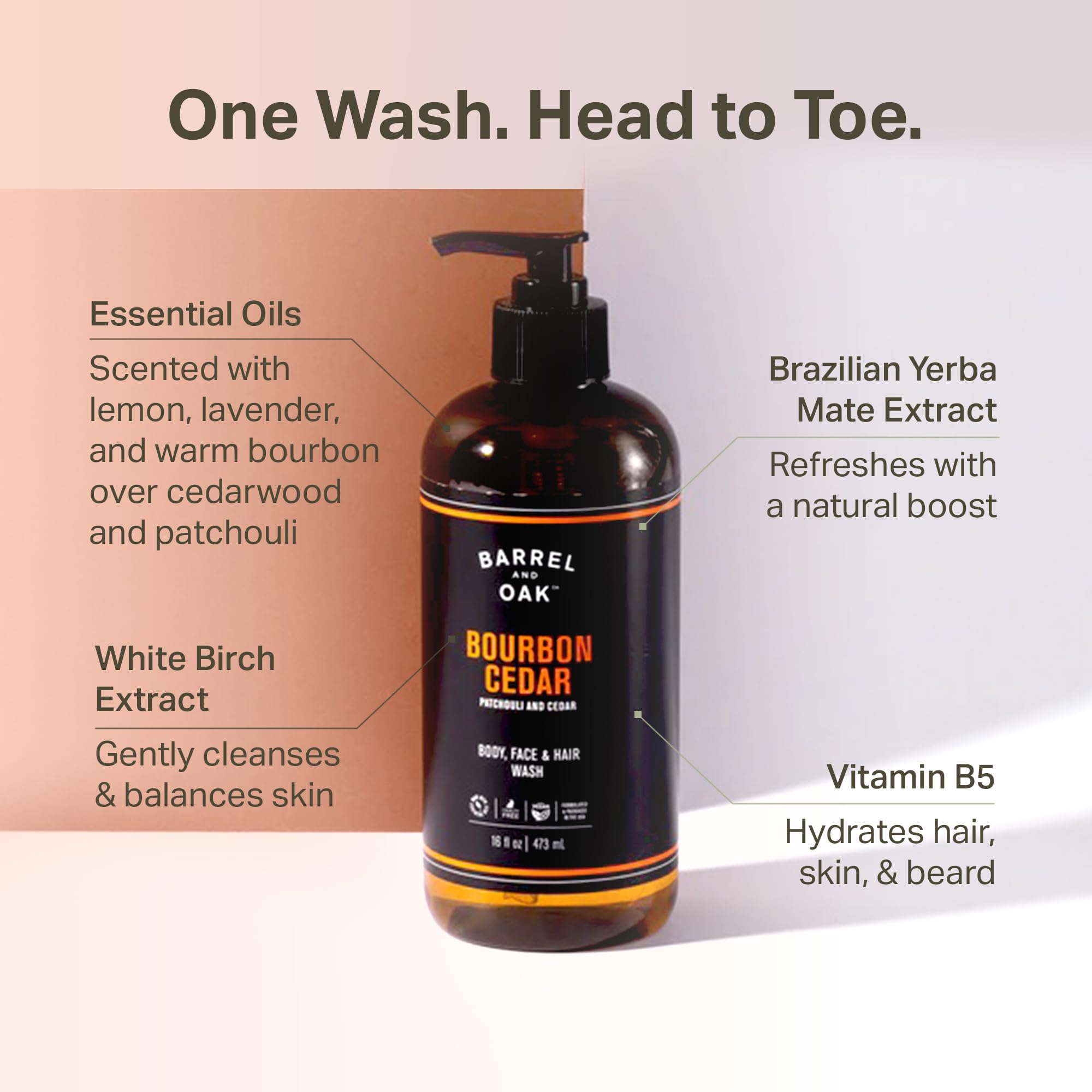 Barrel & Oak Bourbon Cedar Body Care Set for Men, All-in-One Body Wash, Exfoliating Bar Soap, & Aluminum-Free Men’s Deodorant, Vegan Grooming Kit, Gifts for Men, 3-Pack