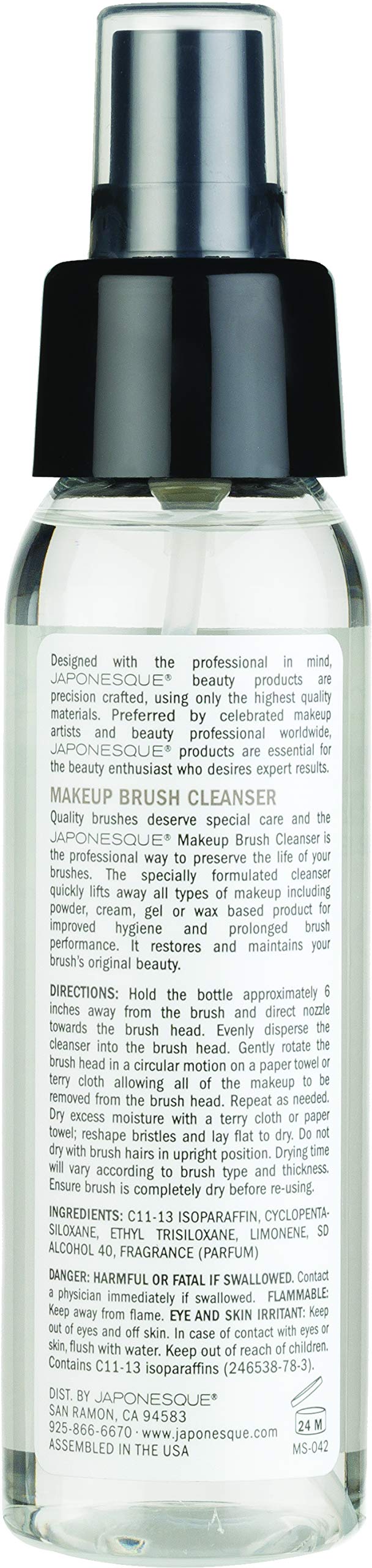 Japonesque Makeup Brush Cleansing Spray for Prolonged Performance of Natural and Synthetic Brushes, Cleans Brushes of all Types of Makeup, Rosewater Scent, 4oz