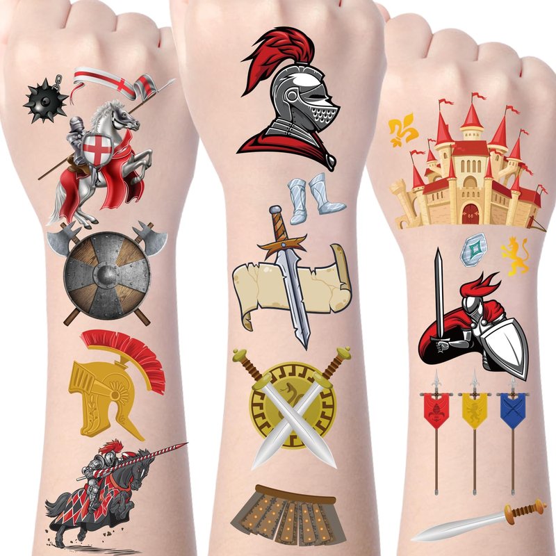 Yoyuspy Medieval Knight Temporary Tattoos Stickers - 200+ Medieval Party Decorations Knights Soldier Tattoo Stickers for Castle Birthday Party Supplies