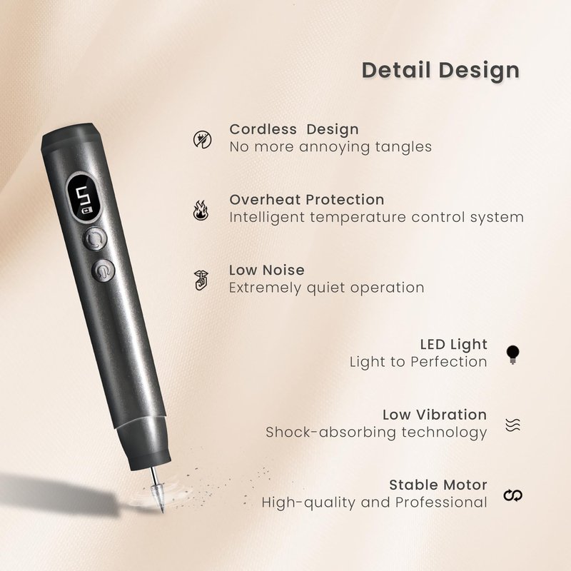 Unnees Cordless Electric Nail Drill Kit with 5 Adjustable Speeds, 6 Premium Bits & Led Light. Perfect for Gel/Acrylic/Dip Nails, Manicures, Pedicures & Pets, Portable & Professional (Grey)