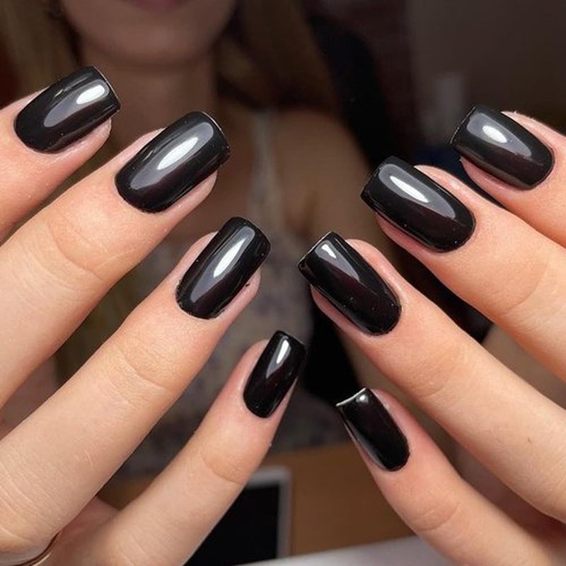 AddFavor 240pcs Black Press on Nails Medium Square Fake Nails, Glossy Acrylic Press on Nails Gel False Nails with Adhesive Stick for women