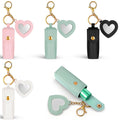 Xyembu 4 Pcs PU Leather Potable Lipstick Holder Keychain, Potable Lipstick Keychain Case Organizer, Lip Balm Holder with Mirror, Lip Gloss Keychains Holders, Travel Storage Case for Women