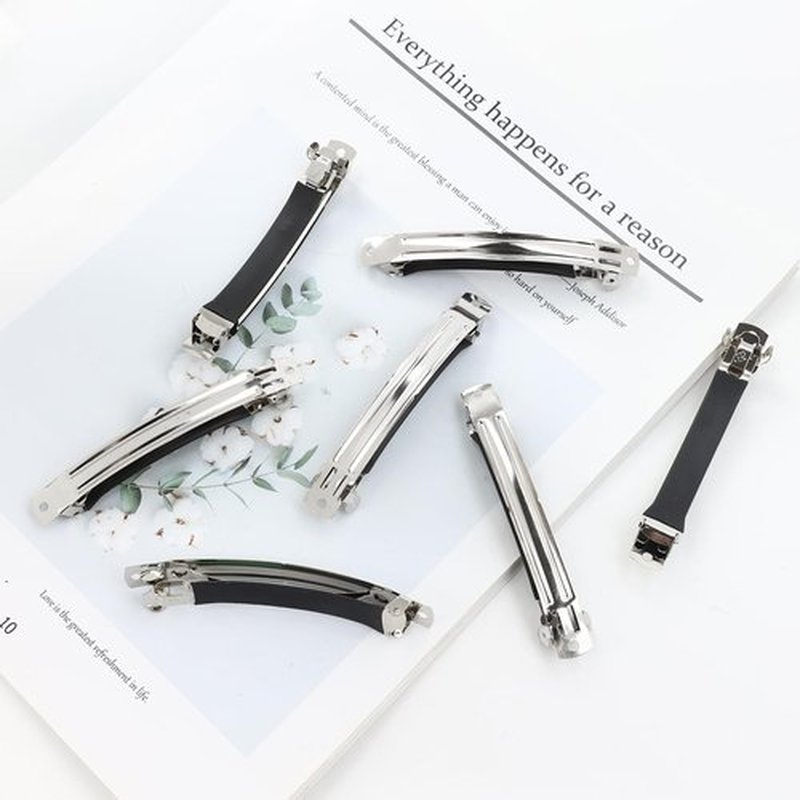 Cinaci 20 Pack 10cm/4" Simple Plain Blank DIY Caft Silver Metal French Hair Barrettes with Black Leather Cover Snap Hair Clips Clasps for Women Girls Teens Hair Accessories (4 Inch)