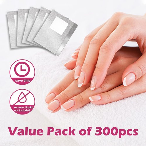 Nail Foil Wraps 300PCS, Nail Foils Soak Off Foil Wraps for Nail Removal, Gel Nail Polish Remover, Soak off Gel Remover With Large Cotton Pads