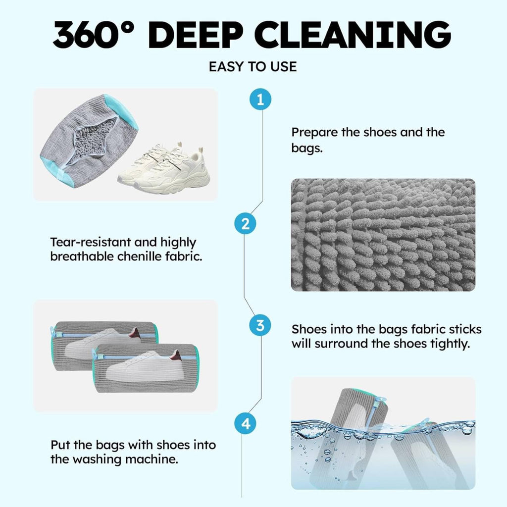 Shoe Washing Machine Bag for Cleaning, 2 360°Protect Sneaker Laundry Bag for Shoes Reusable Durable Fibers Adjustable Washer Bag with Zipper for Tennis Gym Sneakers Shoe Dryer (Grey)