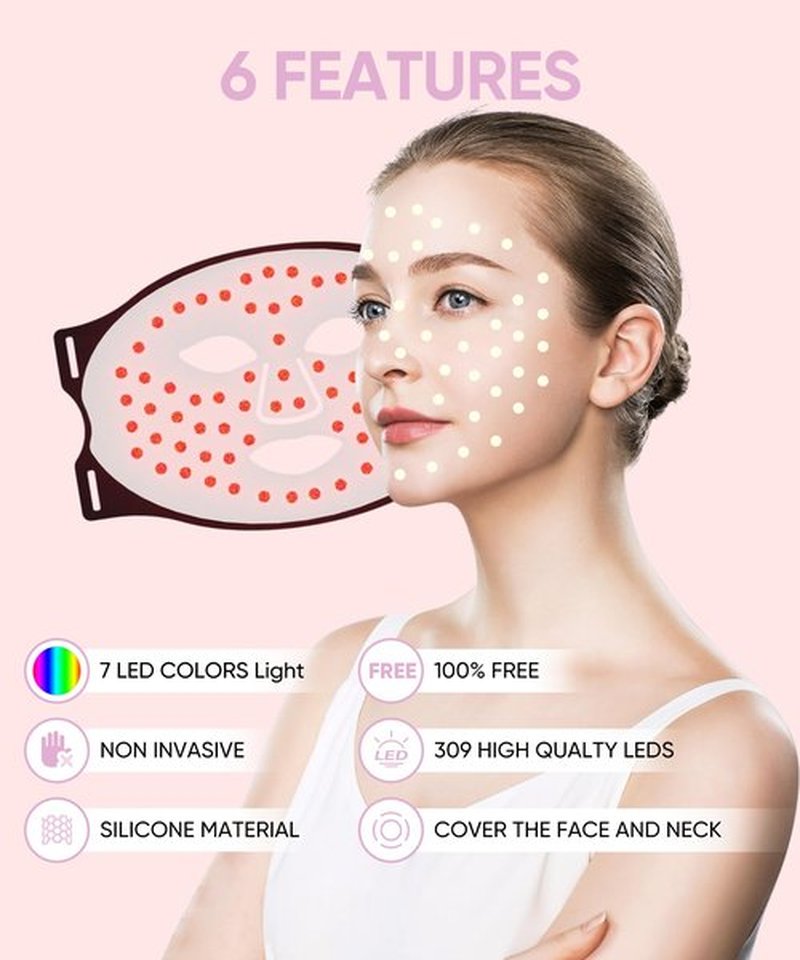 EVFOFO Red Light Therapy Mask for Face and Neck, 7-Color LED Face Mask Light Therapy with 850nm NIR -Professional Red Light Therapy for Face, Skin Rejuvenation, Anti-Wrinkle & Firming at Home