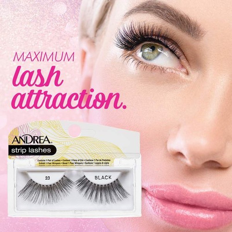 Andrea Strip Lashes Style 23 – Black Natural False Eyelashes, Lightweight Reusable Lash Strips, 4 Pair