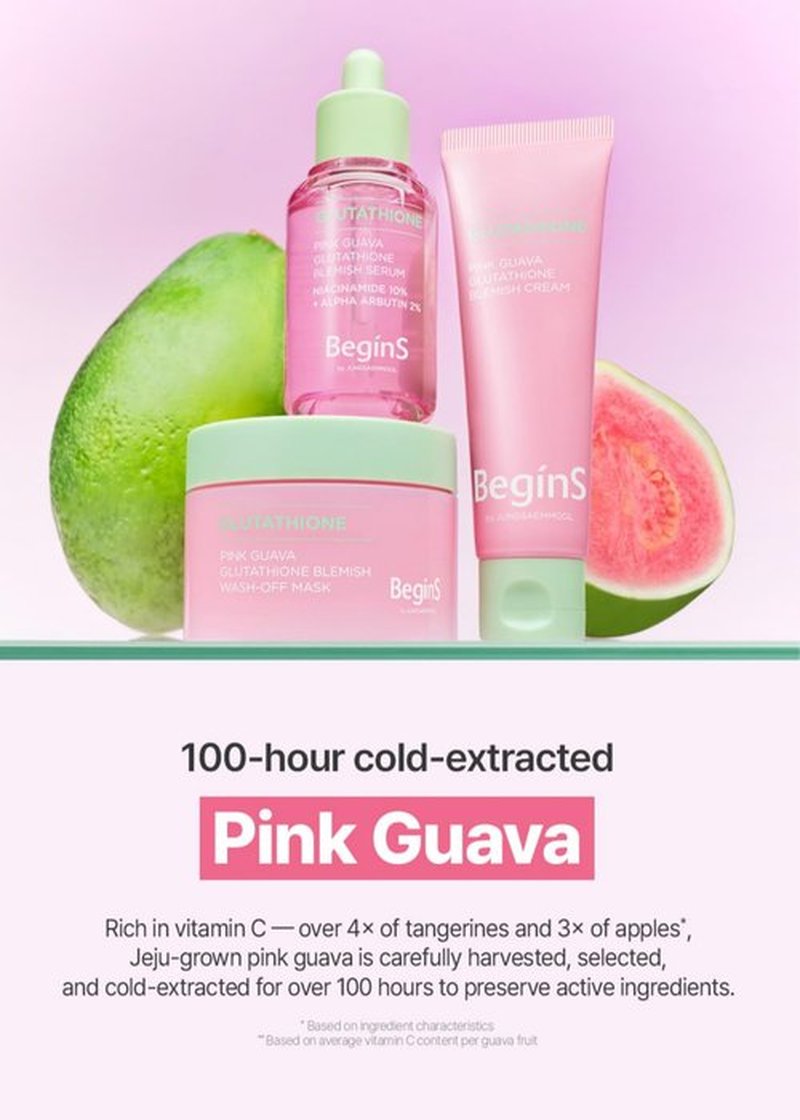 BeginS by JUNGSAEMMOOL Pink Guava Glutathione Wash-Off Mask 3.17 Fl Oz, Jelly Texture Face Mask with Vitamin C and Niacinamide for Skin Hydration, Blemish Care, and Radiant Glow, Korean Skincare