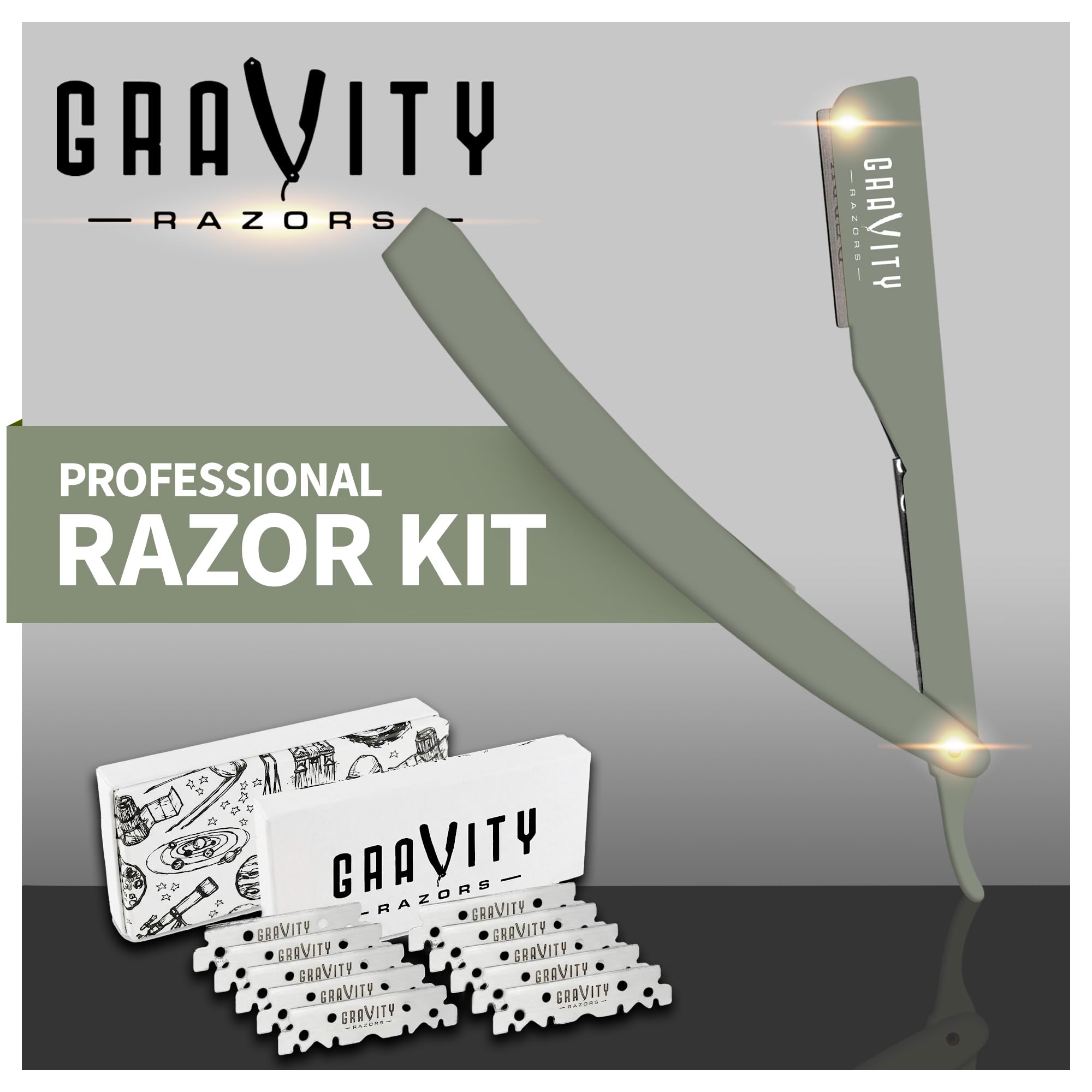 Gravity Razors Pro Straight Razor Kit, 2mm Ultra Exposure, 10 Blades, Mint