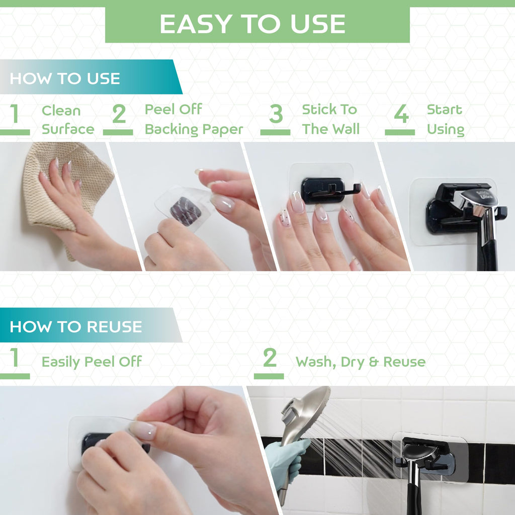 Hook LAB Shower Razor Holder, 2-Pack, No-Drill Adhesive Hooks - Black