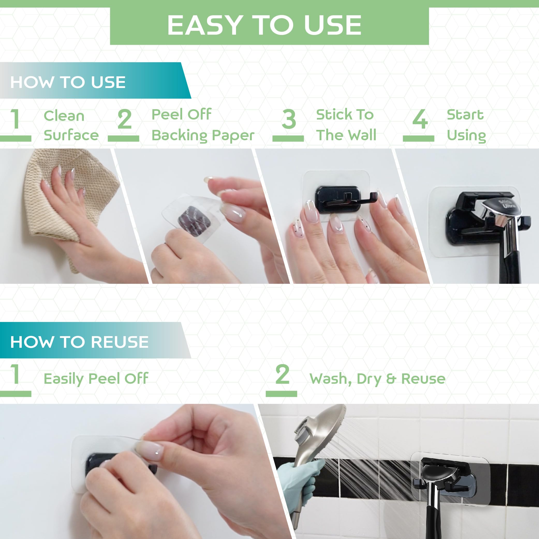 Hook LAB Shower Razor Holder, 2-Pack, No-Drill Adhesive Hooks - Black