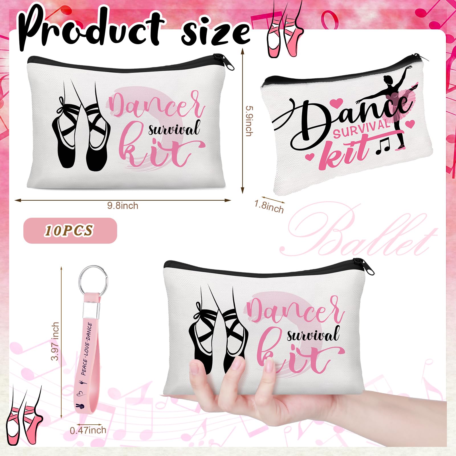 Kacctyen 20 Pcs Dancer Graduation Gifts Bulk Dance Team Makeup Bag for Women Pink Ballet Party Favors Silicone Quote Keychains Dancer Stuff Class Prizes Back to School Birthday Party Gifts for Friend