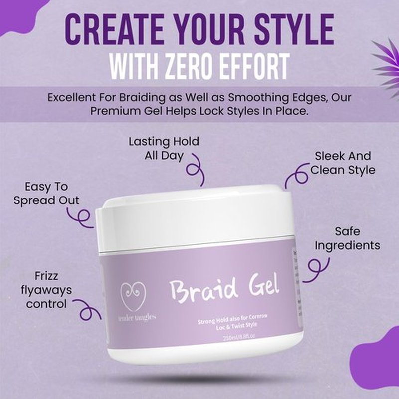 Tender Tangles Braid Gel for Cornrow, Box Braid, Loc and Twist Style, Strong Hold, Aleo Vera scent 8.8 Fl.oz