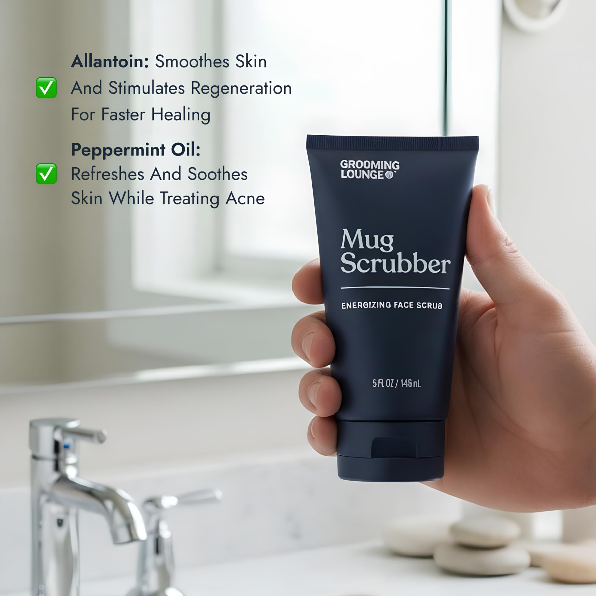 Grooming Lounge Mug Scrubber Face Scrub - Provides Safe and Gentle Exfoliation - Extracts Dug in Dirt and Oil - Uproots Ingrown Hairs - Improves Skin Softness and Appearance - Cruelty Free - 4 oz