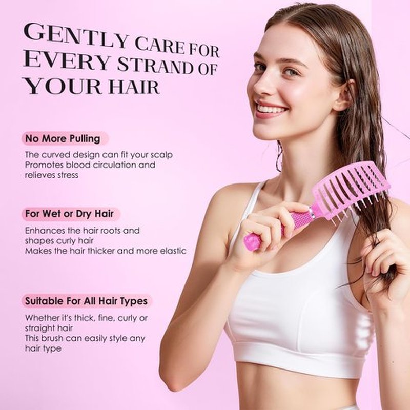 Bsisme Hair Brush with Hair Clips, Vented Brush for Faster Blow Drying, Detangler & Frizz-Free on Women Girls Kids Curly Wet Thick Fine Hair, Ideal Valentine's Day, Mothers Day, Birthday Gift for Her