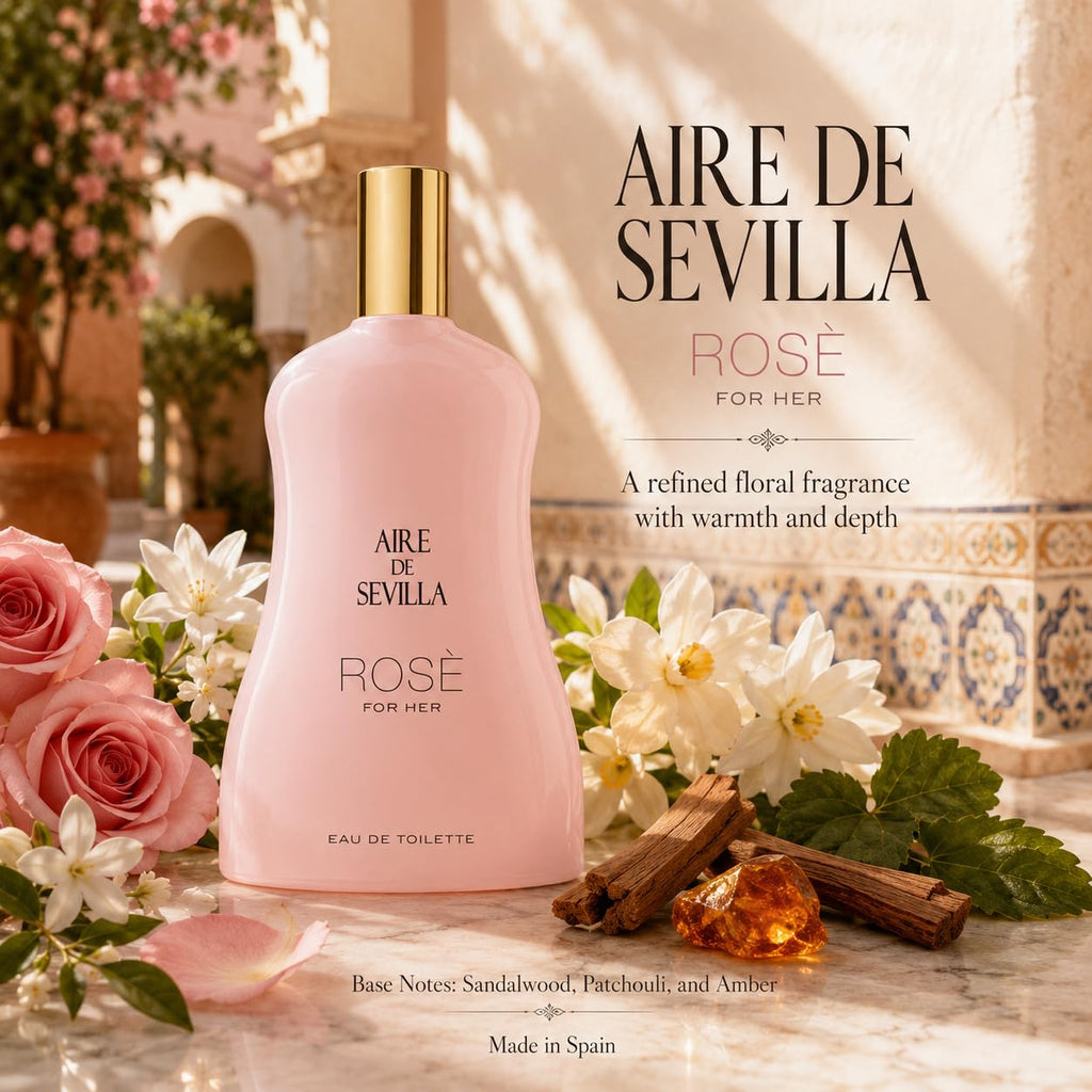 Instituto Español Aire de Sevilla Rose Gift Set for Women, Travel Size Eau de Toilette, Body Gel & Body Lotion (100 ml / 3.4 fl oz Each)