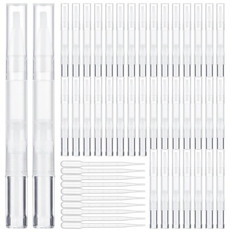 Homaisson 50 Pack 3ml Transparent Twist Pen with Pipettes, Empty Cuticle Oil Pen Refillable Nail Oil Pens with Brush Tip, Empty Cosmetic Lip Gloss Tubes, Clear Eyelash Growth Liquid Containers
