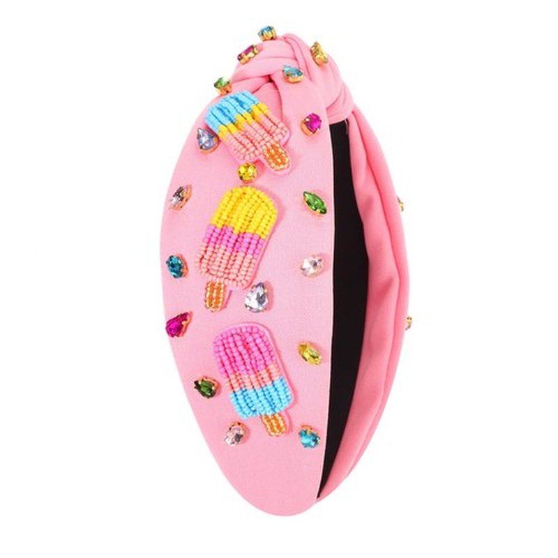 boderier Ice Cream Popsicle Headband Beaded Rainbow Popsicle Knotted Headband for Women Jeweled Crystal Embellished Summer Party Birthday Girls Accessories Gifts