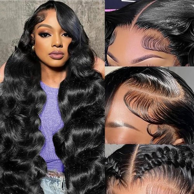 Tasumla Body Wave Lace Front Wigs Human Hair 200 Density 13x6 HD Lace Frontal Wigs Pre Plucked Glueless Brazilian Virgin Human Wig with Baby Hair Body Wave wigs for Women Natural Black 24 INCH