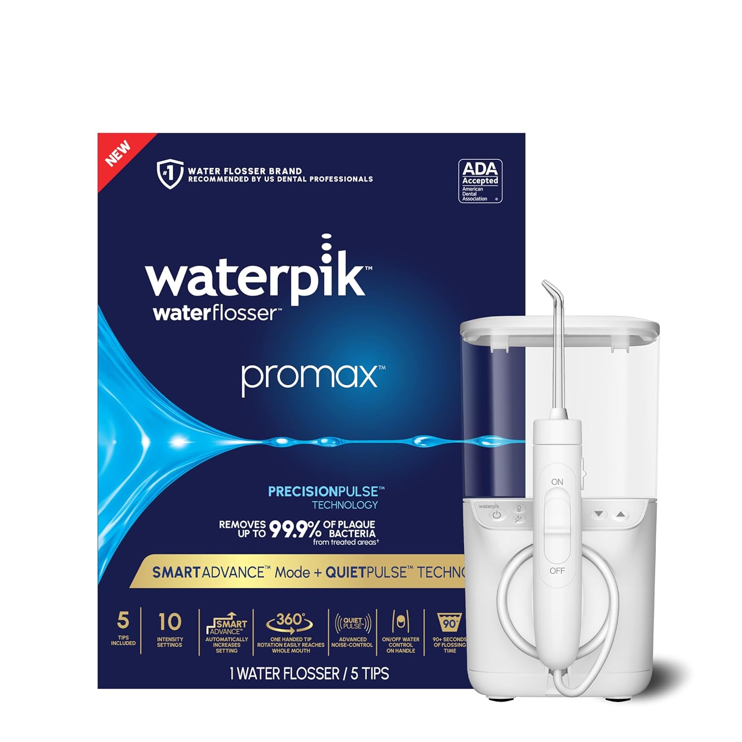Waterpik Promax Water Flosser - SmartAdvance Mode for Gum Health & Teeth Cleaning | 10 Settings, 5 Tips, Quiet Design