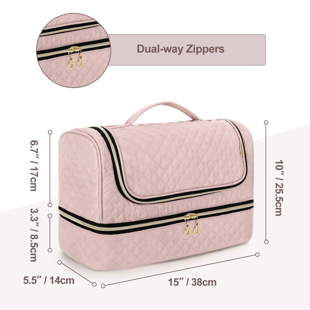 Yarwo Carrying Case Compatible with Flexfusion HD641S/HD642S, Double Layers Hanging Travel Bag for FlexFusion Hair Straightener & Powerful Hair Dryer and Hair Styler Attachments, Dusty Rose