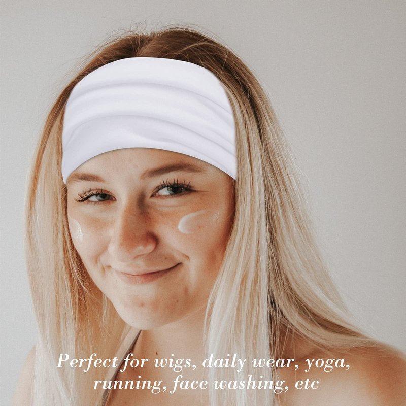 Wecoe 6 Pack White Headbands for Women Wide Elastic Knotted Headbands Fashion African Head Wraps For Wigs Sports Running Workout Yoga Hairbands Halloween Hair Accessories For Women