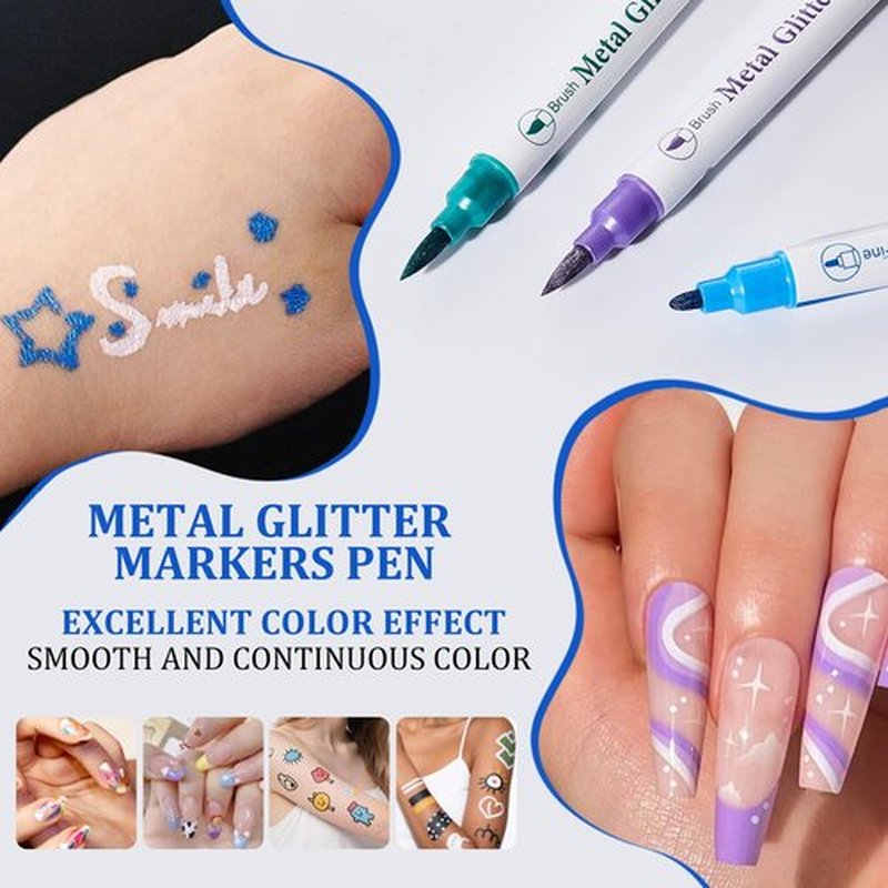 Temporary Tattoo Markers for Skin, 10 Dual-End Tattoo Pens Body Markers with Bold and Fine Lines, 160 Tattoo Stencils and 72 Glitter Nail Stickers, Skin Safe